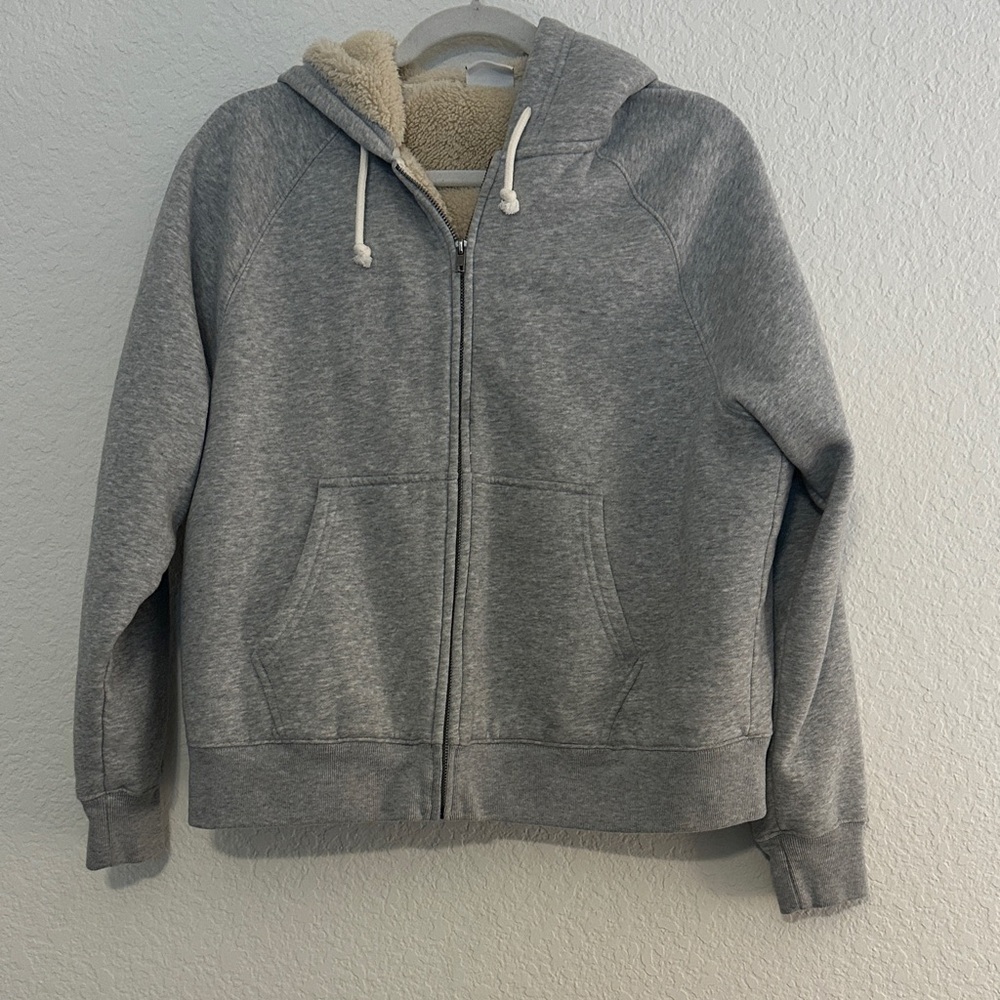 Eddie Bauer Heather Gray Sherpa-Lined Hooded Sweatshirt